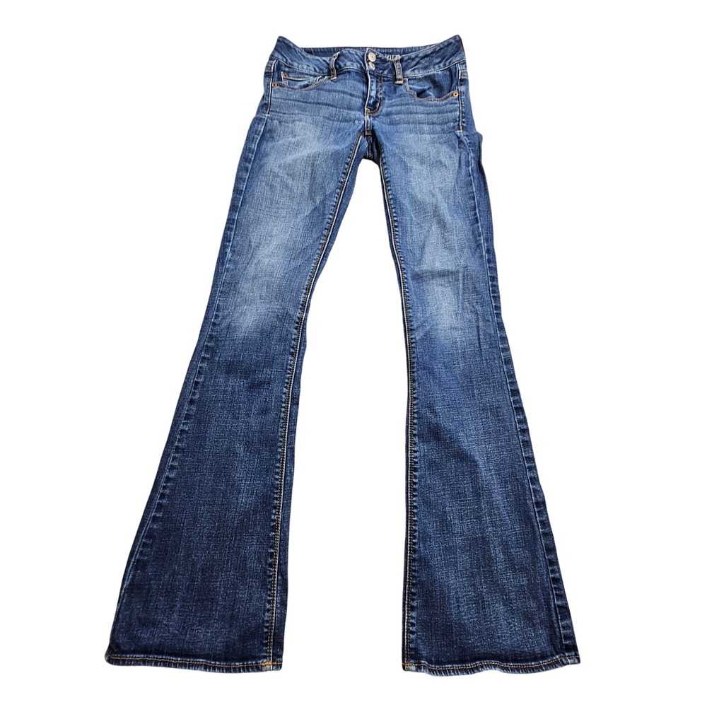 American Eagle Artist Flare Jeans Women 4 Long Blue Super Stretch Low Rise 8169